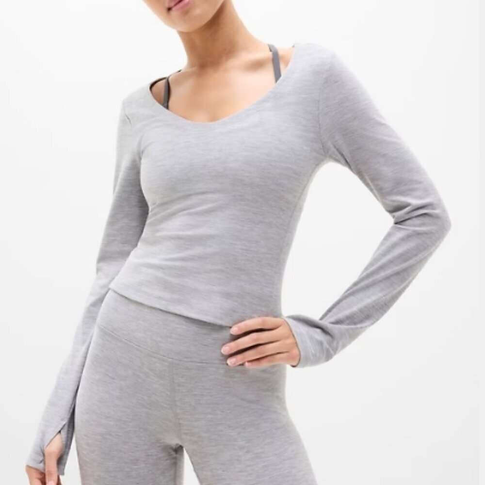 Athleta SoftLuxe Top – Light Grey Heather – Size S – NWT